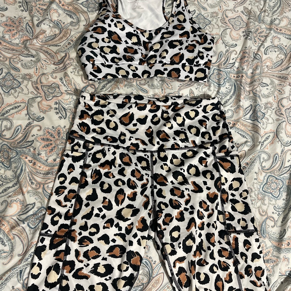 Leopard Print Sports Bra and Leggings Set